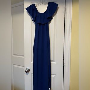 NWT Guess royal blue off the shoulder fitted maxi dress